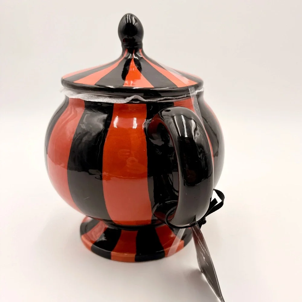 Arlington Design Well Dressed Home Orange Black Striped Ceramic Teapot Halloween